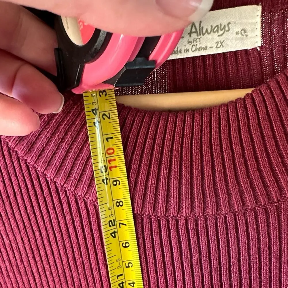 Plus 2x Burgundy Body Con Sweater Dress Arm Cutouts Love Always by FCT Red - Image 5