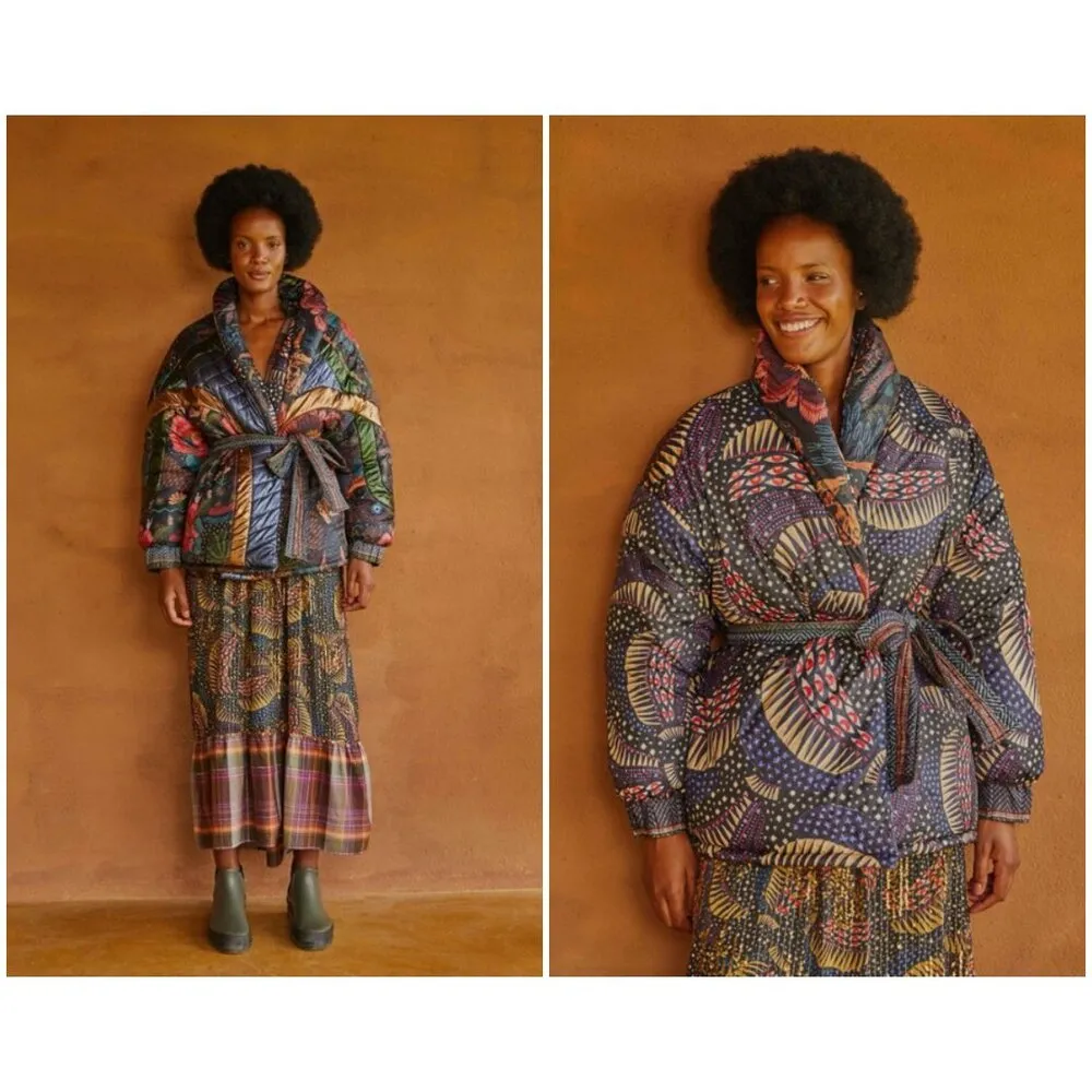 💕FARM RIO💕 Black Wild Bananas Metallic Reversible Puffer Jacket Large L NWT - Image 3