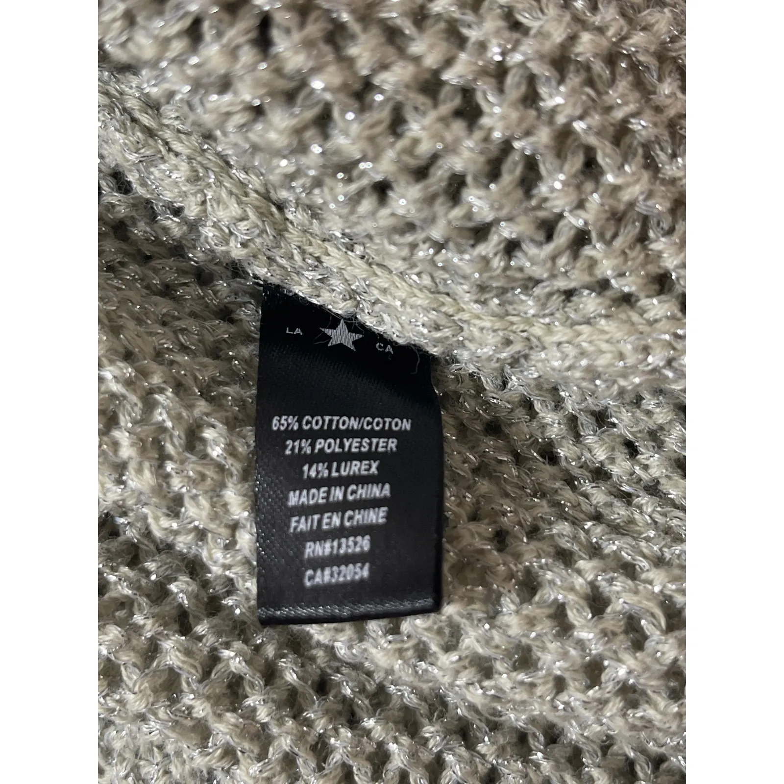 By Corpus Olive Green Metallic Open Knit Crochet Long Sleeve Sweater Top Sz S/P - Image 5