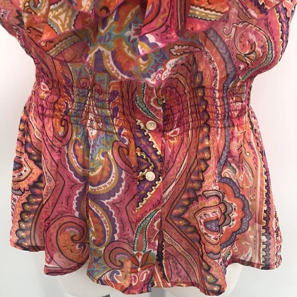 Grace Elements sleeveless sheer paisley ruffled top - Image 3