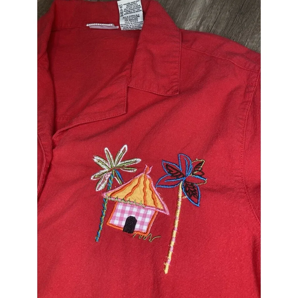 Vintage White Stag Red Cotton Capri Set L 12-14 Top & Pant Tropical Appliqué - Image 4