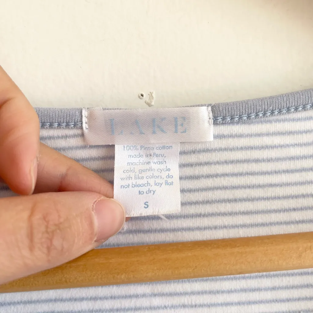 LAKE Pima Cotton Pajama Top Hydrangea Blue Striped Women’s Size Small - Image 2