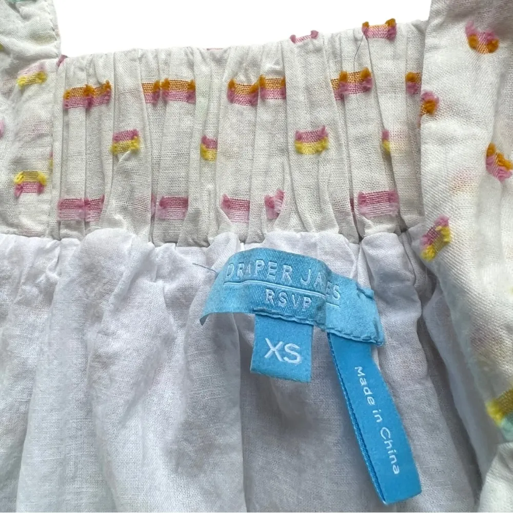 Draper James RSVP Rainbow Embroidered Flutter Sleeve Sun Dress XS White - Image 10