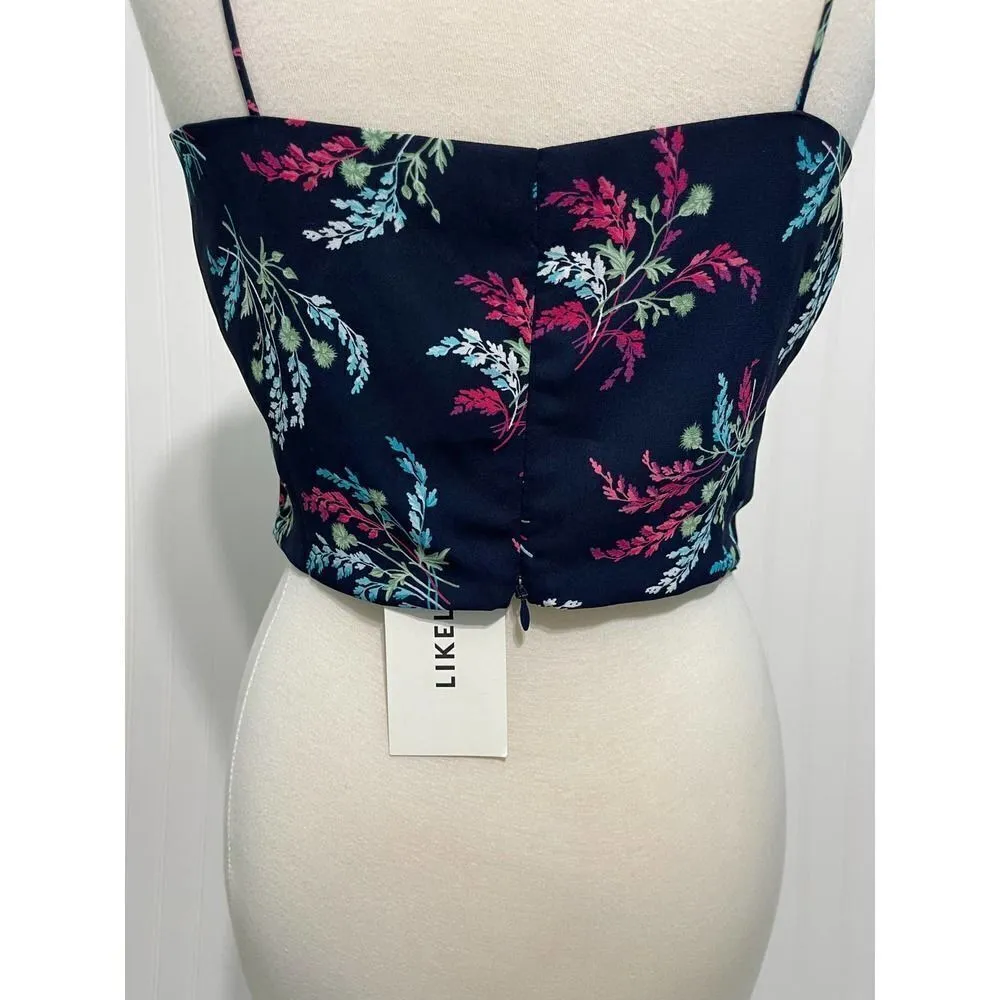 Likely Alias Floral Print Ruched Crop Top‎ Tank Top Cerulean Blue Detail Large - Image 5