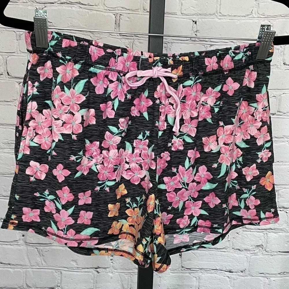 Floral Printed Pajama Lounge Pull On Shorts With Drawstring Waistband Size Med - Image 1