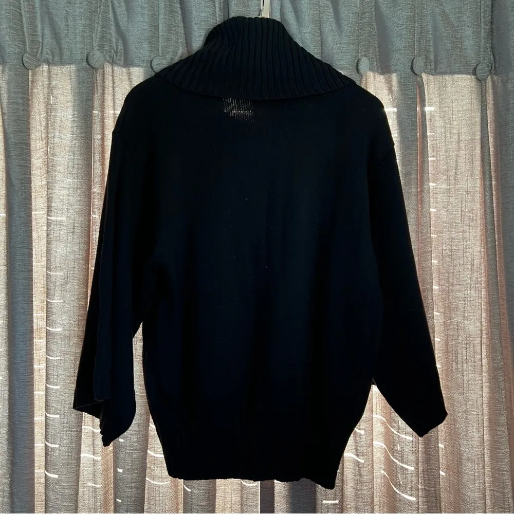 Pria Black Cotton Batwing Elbow Length Turtleneck Sweater Size Large - Image 10