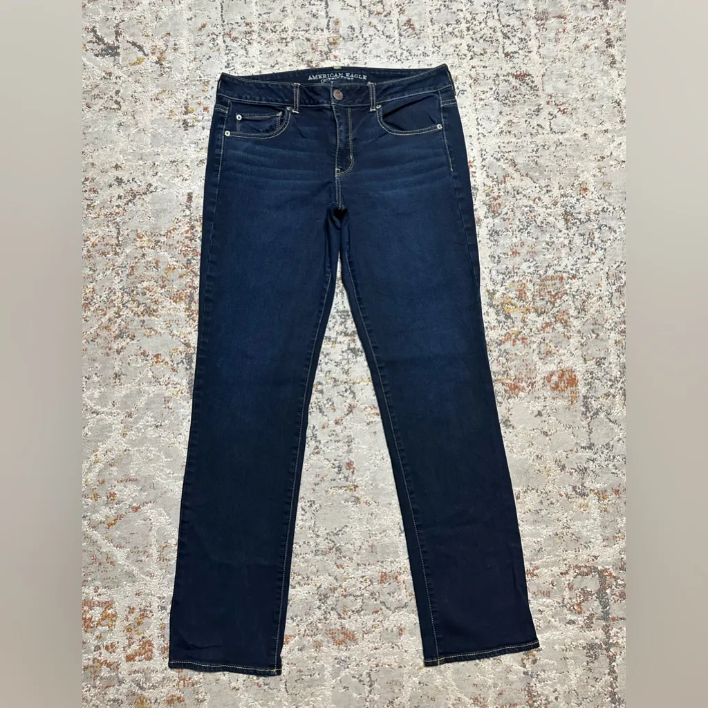 AMERICAN EAGLE Straight leg jeans size 12 long dark wash stretch - Image 10