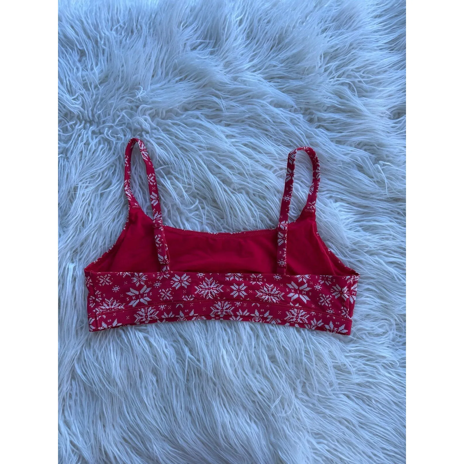 Skims Fits Everybody Scoop Bralette Red Snowflake Fair Isle Size XL - Image 5