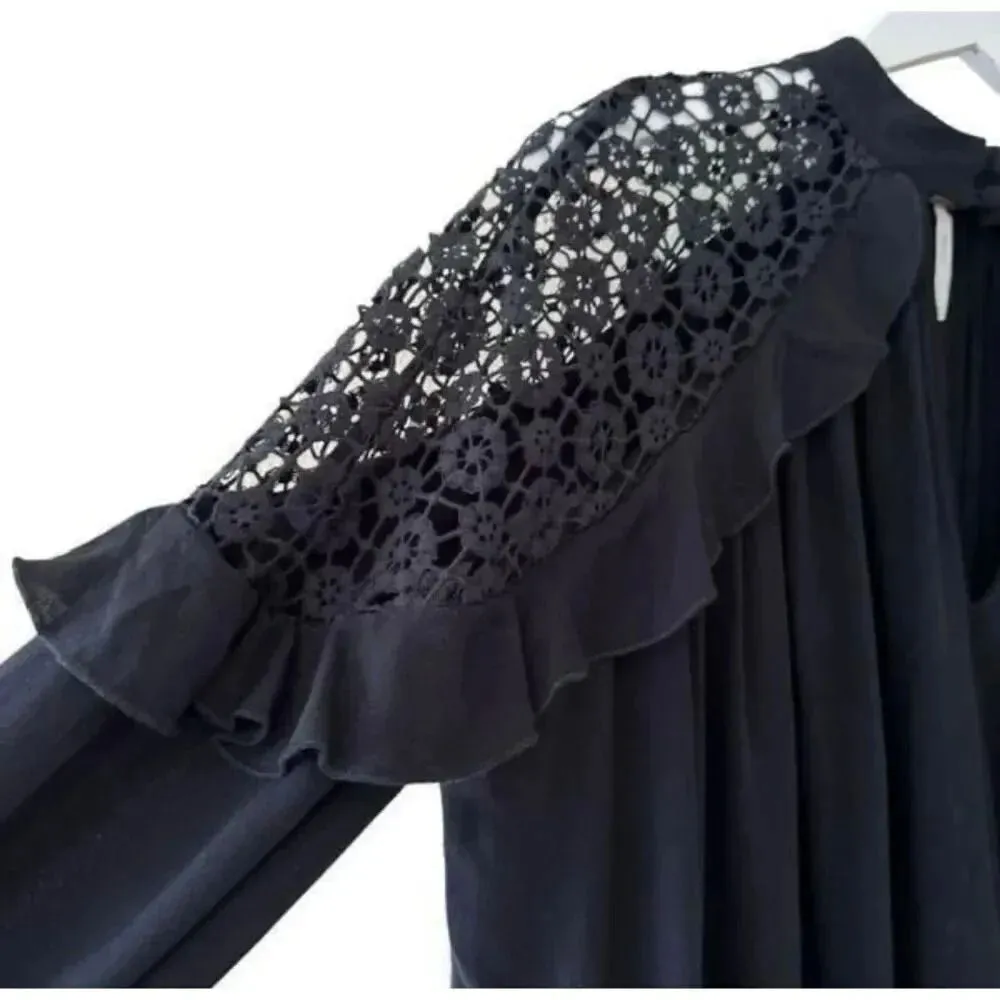 Free People Womens Little Bit Of Love Knit Blouse  Crochet Flowy Sz M #1840 - Image 7