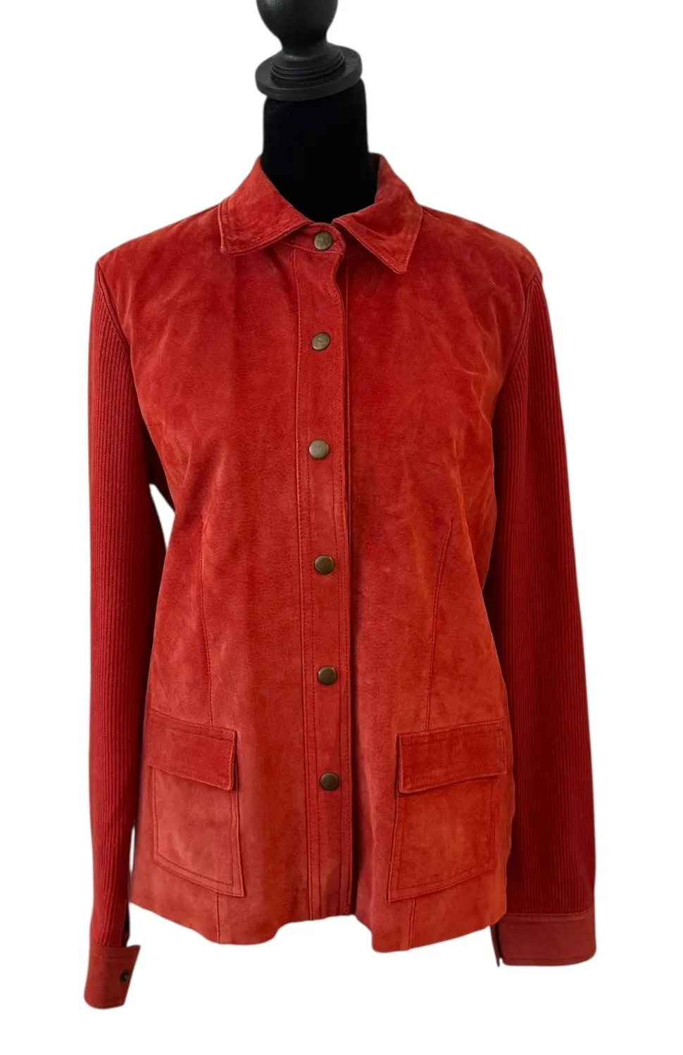 Cable & Gauge Mix Media Suede leather Jacket Womens Size XL Knit Long Sleeve - Image 1