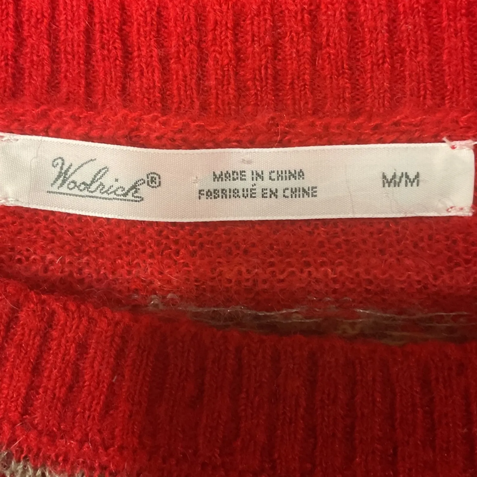 WOOLRICH Women's Mohair Fairisle II Pullover Knit Sweater Old Red Combo Size M - Image 7