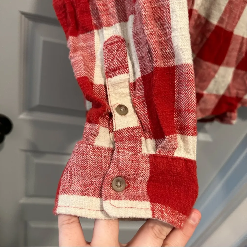 Orange/Cream Plaid Button Front Shacket size XXL - Image 4