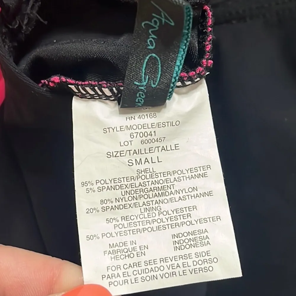 Aqua Green Swimsuit Pink Black One Piece Ruching S Small New - Image 5