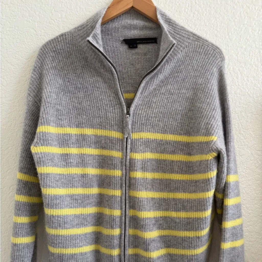 360 Cashmere Revolve Full Zip Gray Yellow Sweater M - Image 2