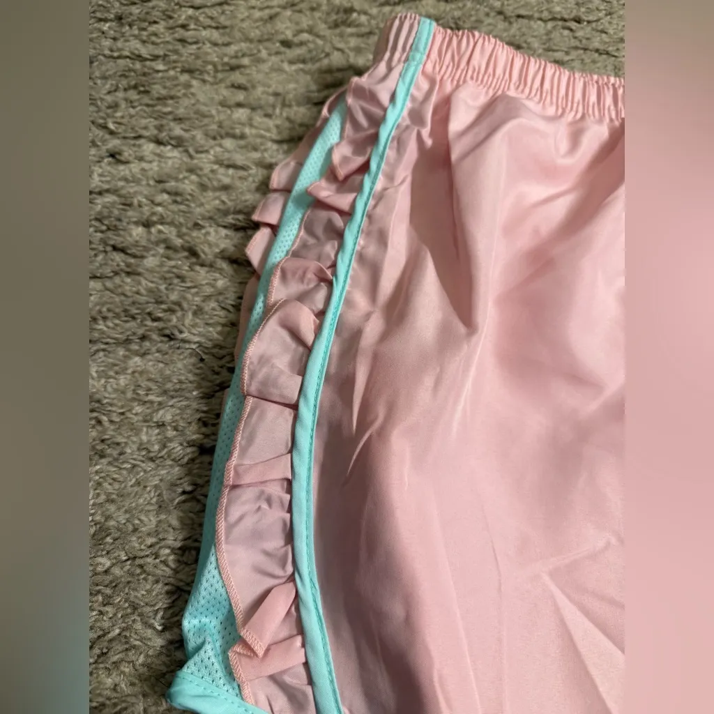 Simply Southern Pink Green Preppy Ruffle Sides Simply Run Shorts - size XXL - Image 2