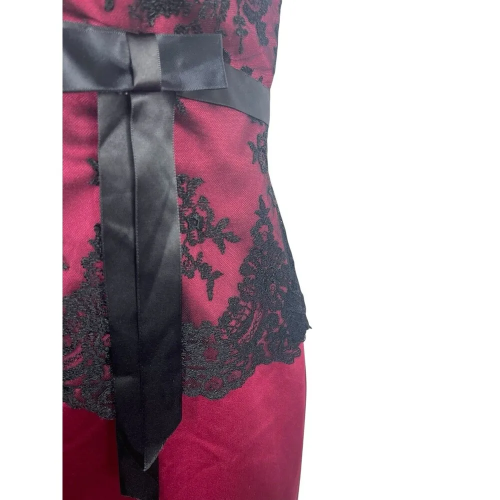 VTG Alexia Burgundy Black Lace Strapless Formal Maxi Dress 10 90s Whimsigoth Y2K - Image 15