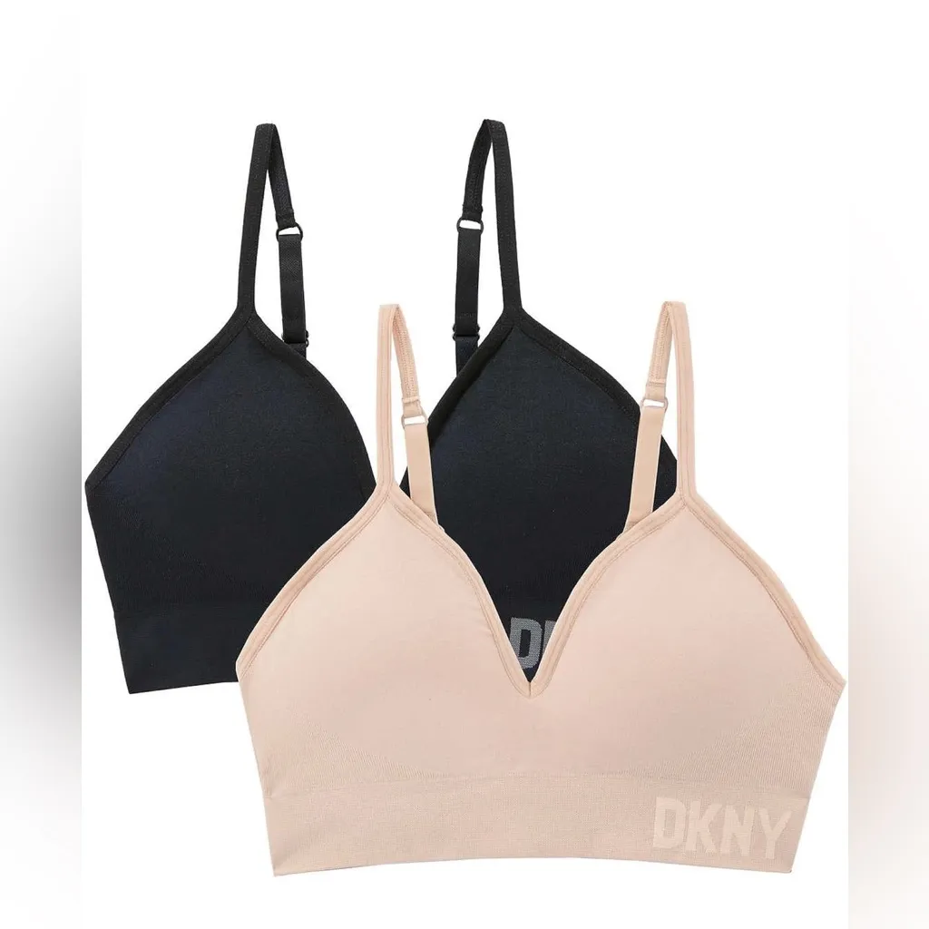 NWT DKNY Women's Adjustable Seamless Bra 2 Pk Black Sand Small - Image 5