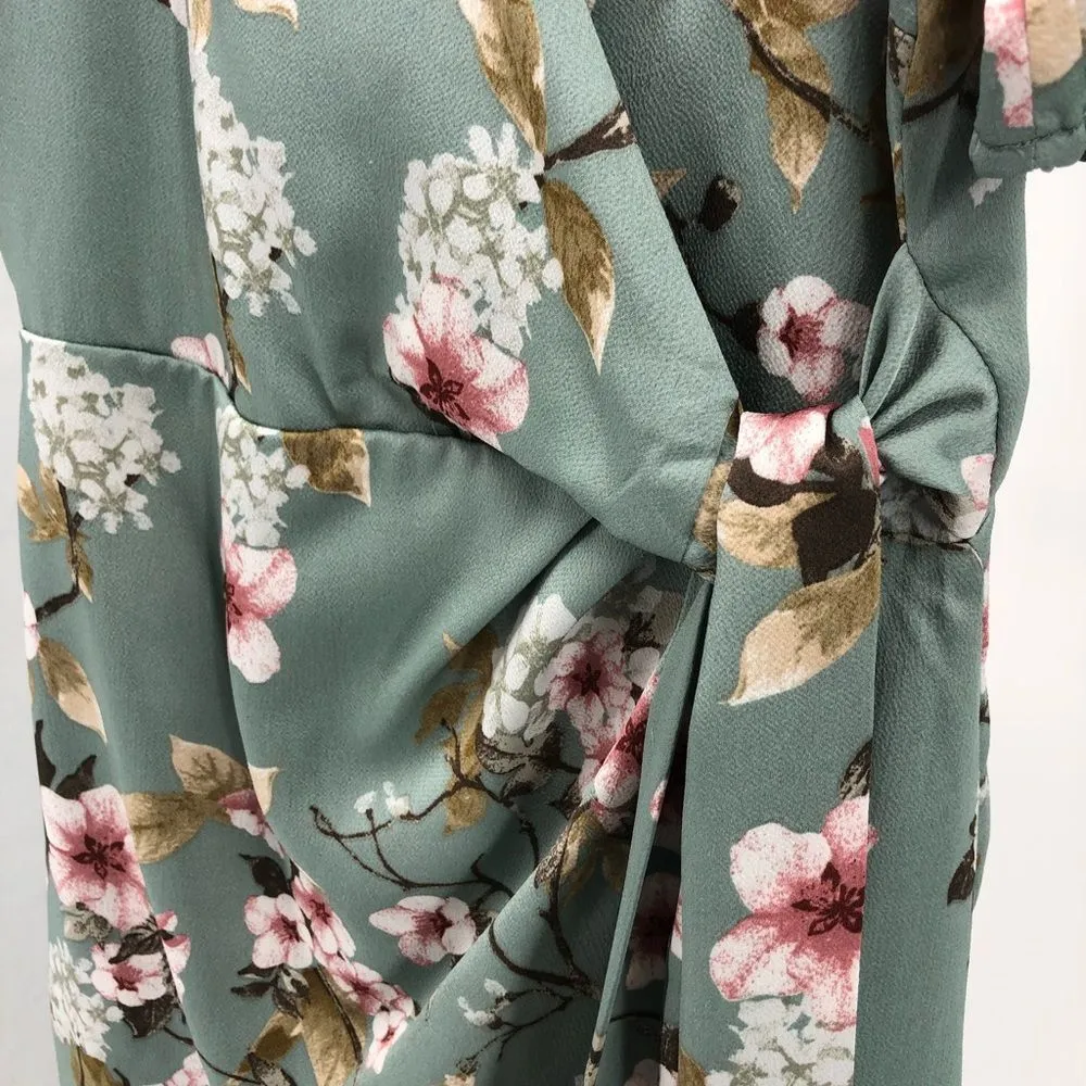 If By Sea Puff Sleeve Mint Floral Side Tie Dress size Small - Image 5