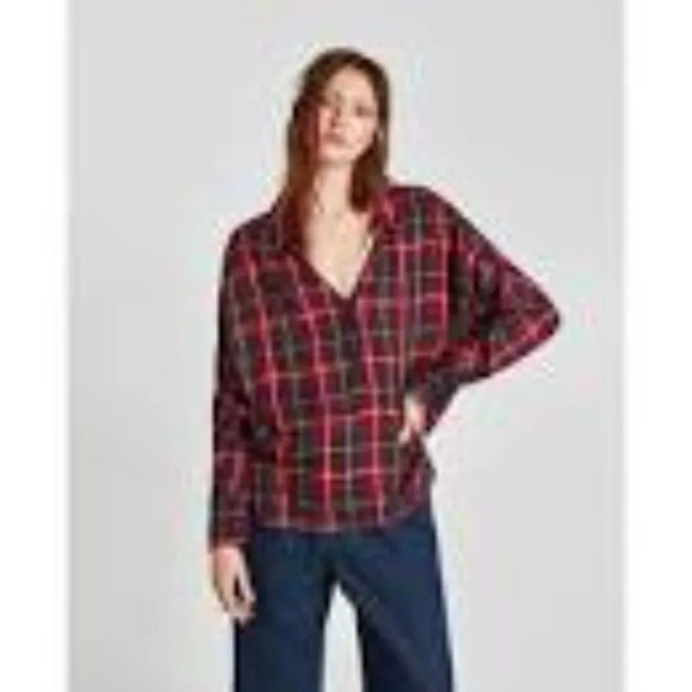 ZARA‎ Plaid Slouchy Button Down Sz Med - Image 2