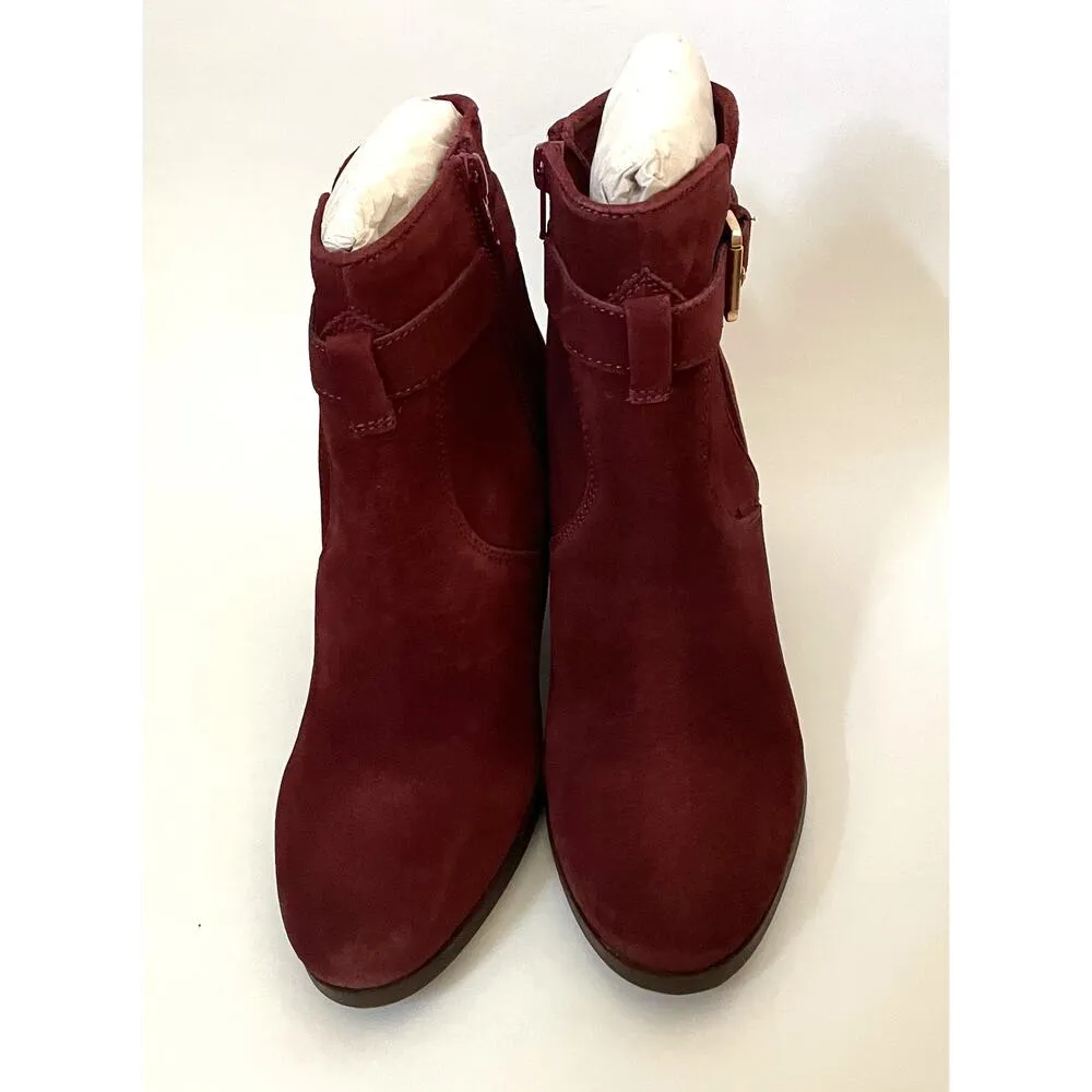 Diba Heeled Genuine Suede Buckle Boots Burgundy Red Size 7 NEW - Image 2