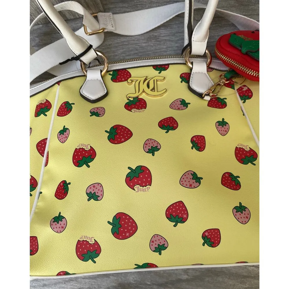 Juicy Couture | Yellow Strawberry Print Satchel Bag w/ Coin Pouch Charm - Image 5