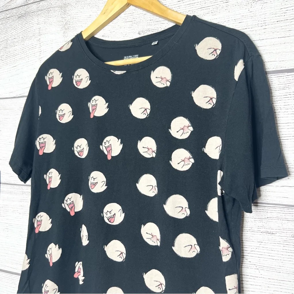 Super Rare Uniqlo NINTENDO Boo Ghost Black T-Shirt Unisex Size Small UTGP Artist - Image 5