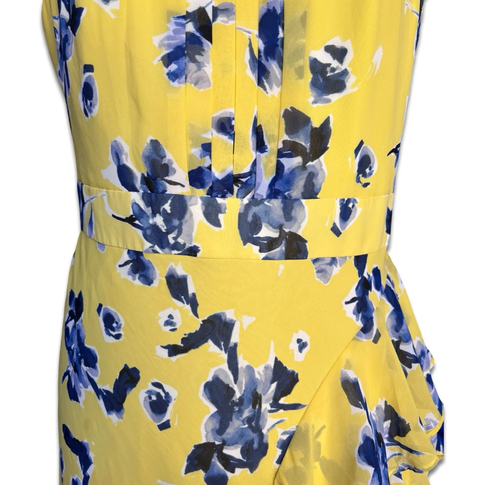 Eliza J Yellow Blue Floral Halter Ruffle Maxi Dress Size 12 Feminine Romantic - Image 4