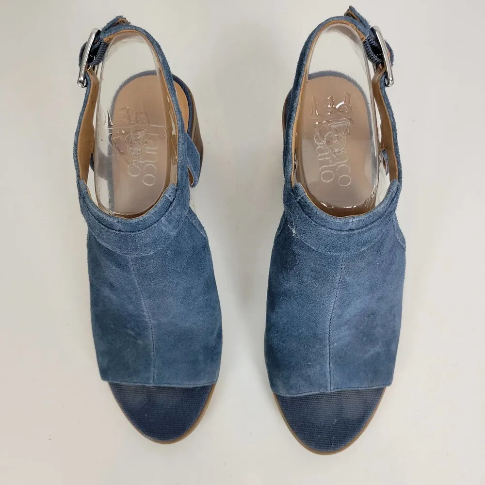 Franco Sarto Harlet Womens Sandals Sz 7.5 Blue Suede Leather Peep Toe Block Heel - Image 100