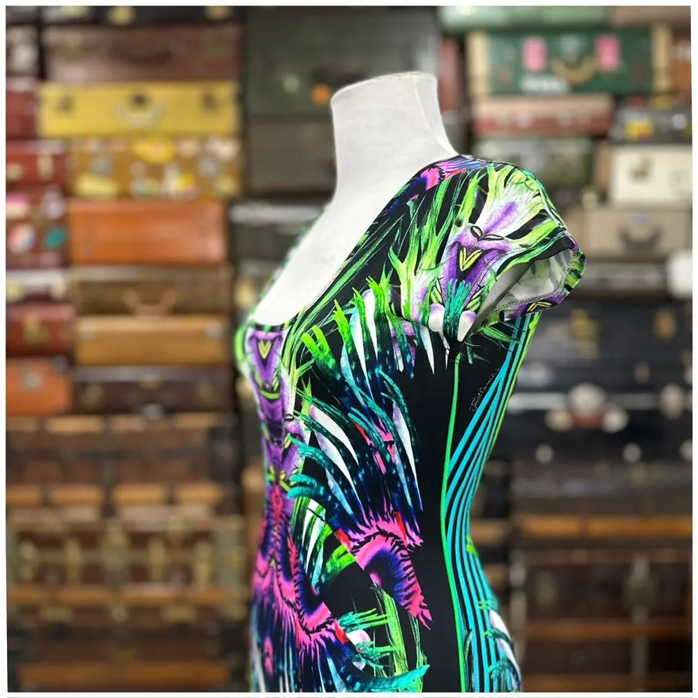 Just Cavalli Resort 2013 Dress Womens Size Tropical Purple Blue Green Black - Image 5