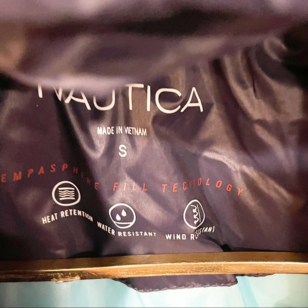 Nautica‎ Unisex Small Red White Blue Puffer Spellout Hooded Full Zip Vest - Image 3