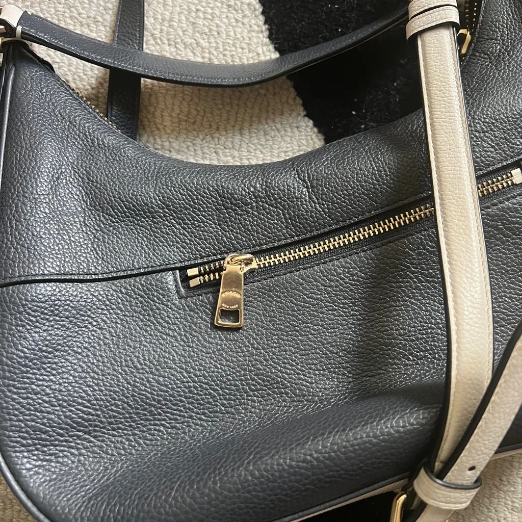 Coach Harley East West Hobo Leather Shoulder Bag Colorblock Navy Blue Ivory - Image 10