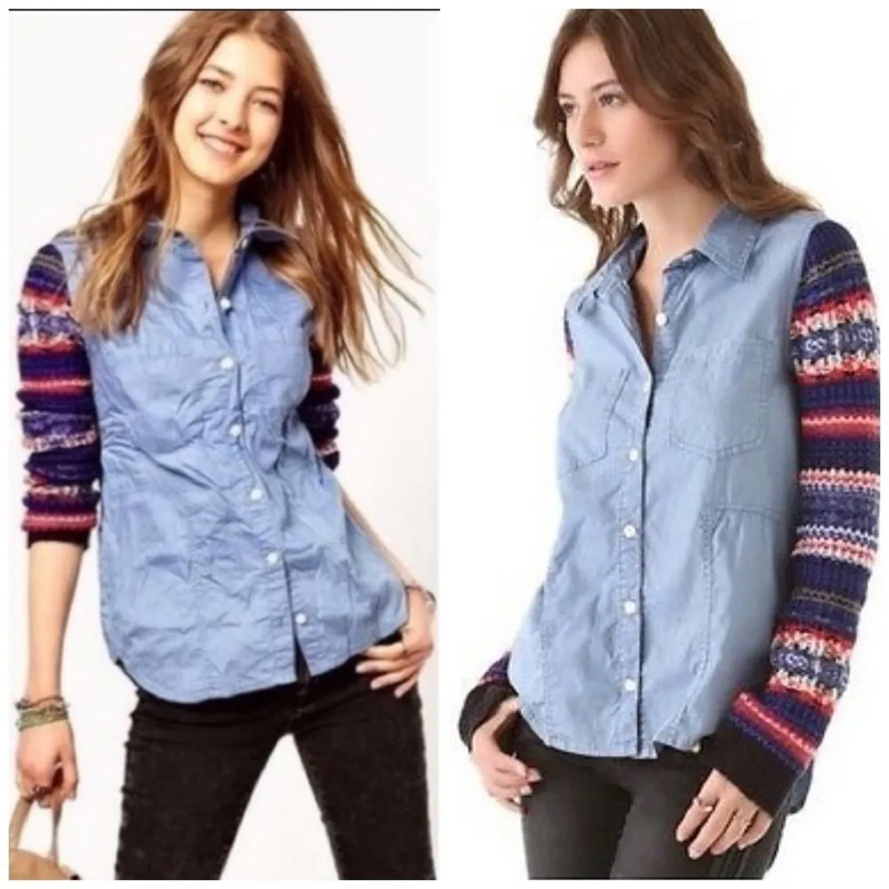 We the Free Fair Isle Chambray Top‎ Small A0002 - Image 2