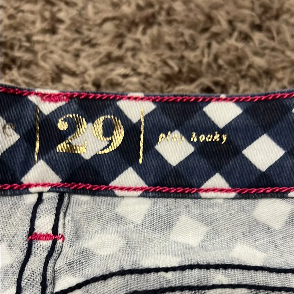 Kate Spade Navy and White Checkered Straight Leg Jeans - Image 3