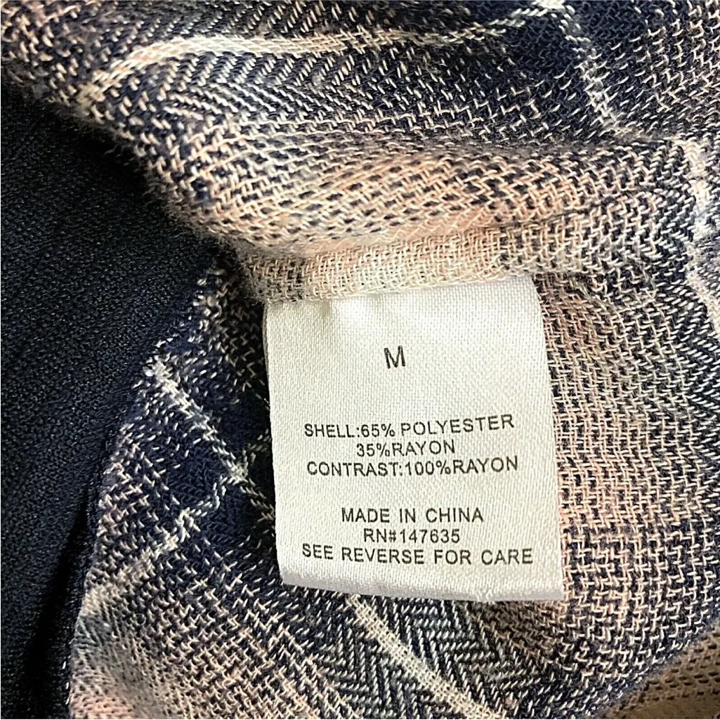 Romeo & Juliet Couture "Peek-A-Boo" Navy Textured Sweater with Plaid Panel - Image 8