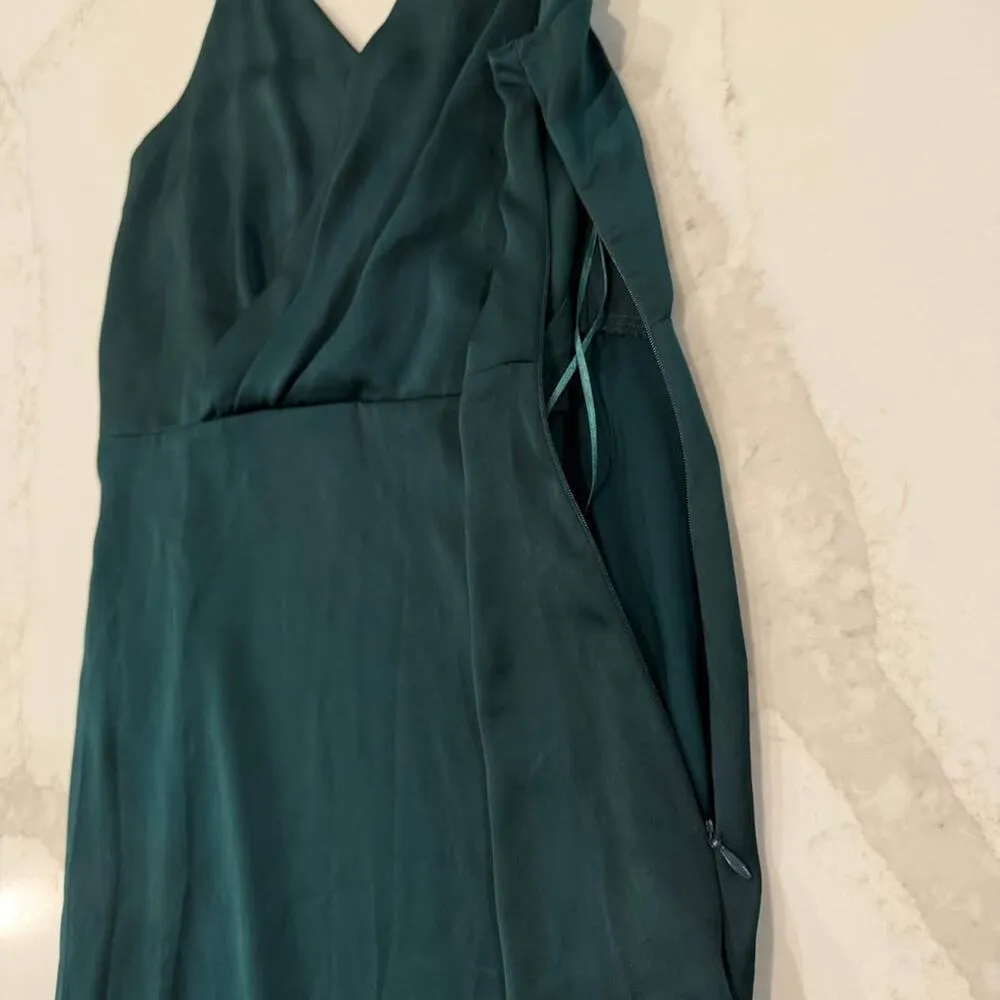 Zara NWT Satin Lace Asymmetrical Midi Slip Dress Womens Medium EmeraldGreen Sexy - Image 4