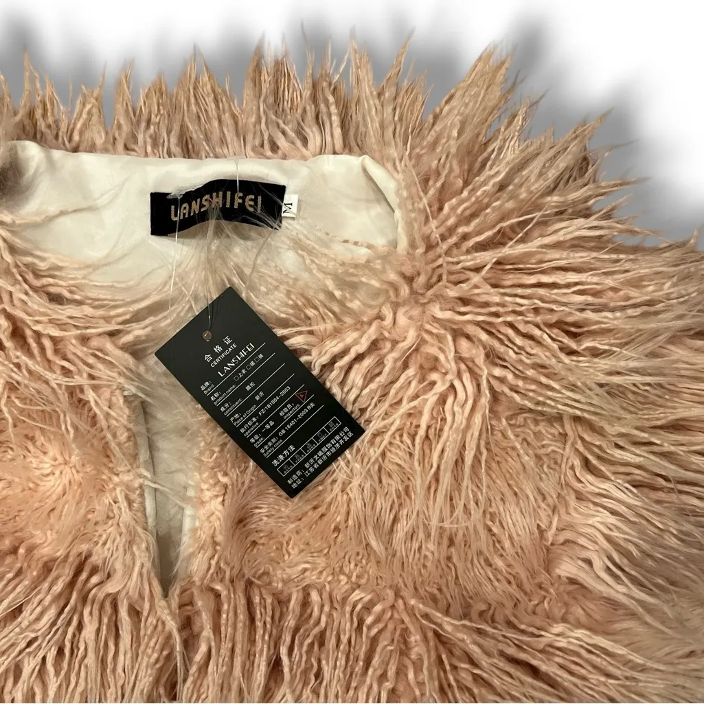 NEW! Lanshifei Women’s Faux Fur Shaggy Jacket Mauve Pink Med Lined Fuzzy Bratz - Image 5
