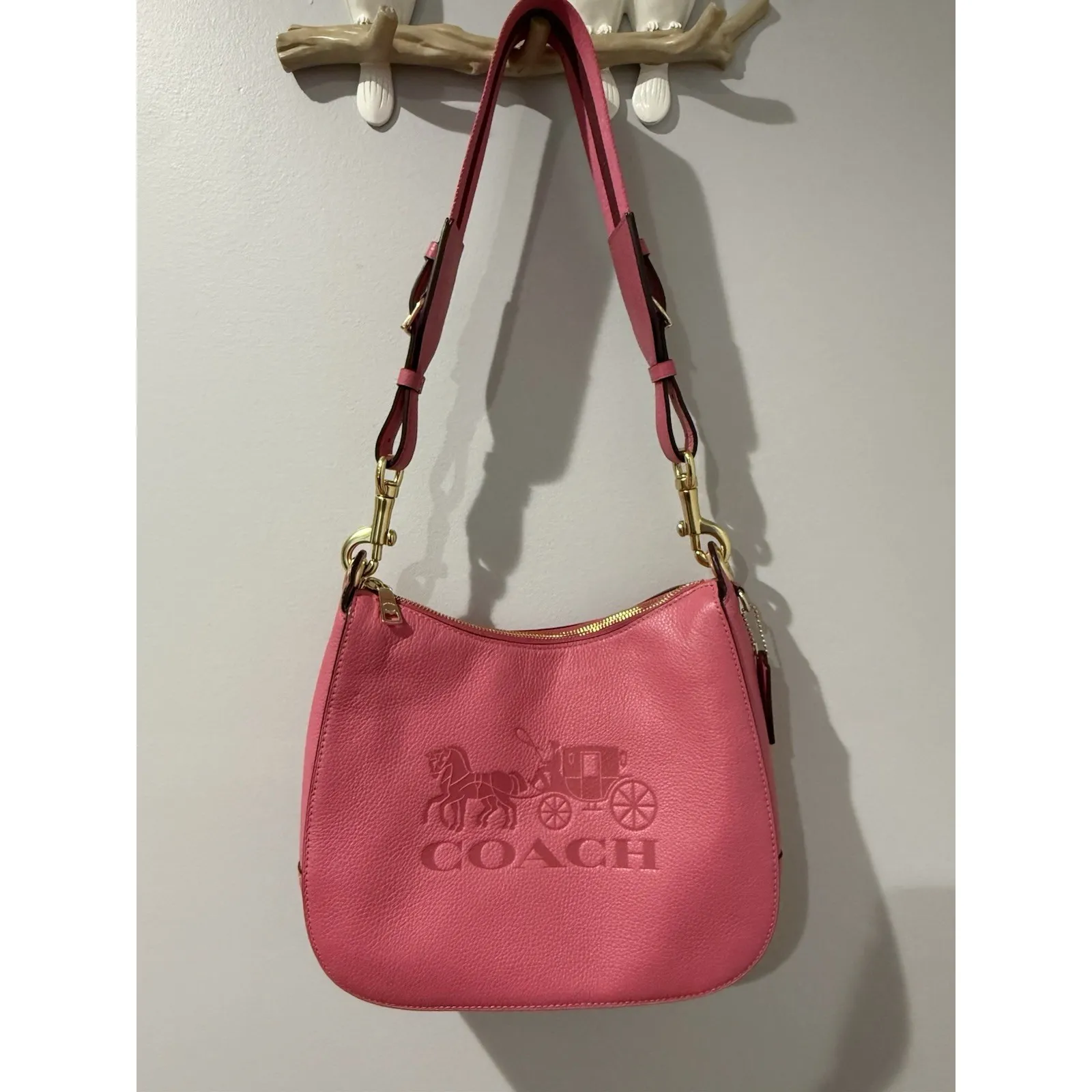 Coach F72702 Pink Jes Hobo Horse & Carriage Saddle Pebbled Leather Shoulder‎ Bag - Image 2