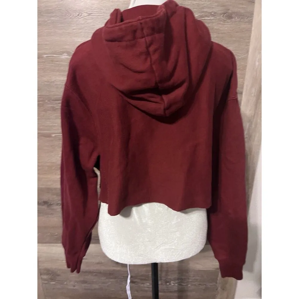 Champion Cropped Sweatshirt Sz S Hooded Womens Red Wine Reverse Weave - Image 8