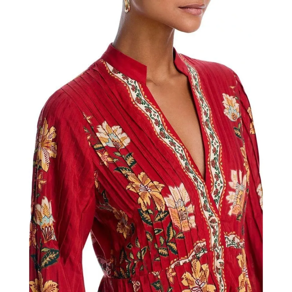 NEW NWT Farm Rio Garden Delight Floral Midi Dress Red Multi Long Sleeve Size XS - Image 7