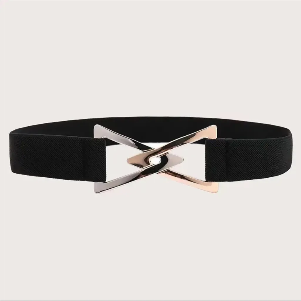 Double Triangle Metal Buckle Belt Women's Decorative Elastic Casual One Size L Black Size L - Image 12