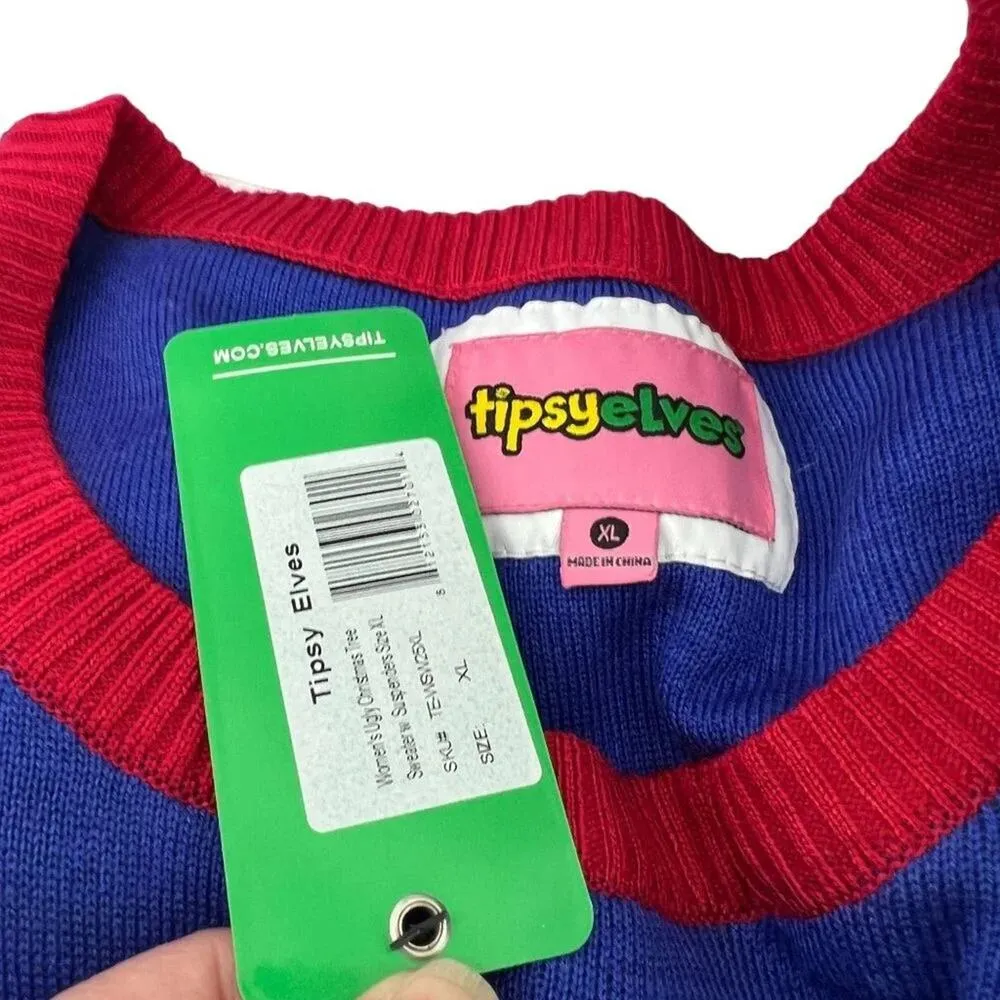 Tipsy Elves Ugly Christmas Tree Pom Sweater with Suspenders Womens Xlarge - Image 5