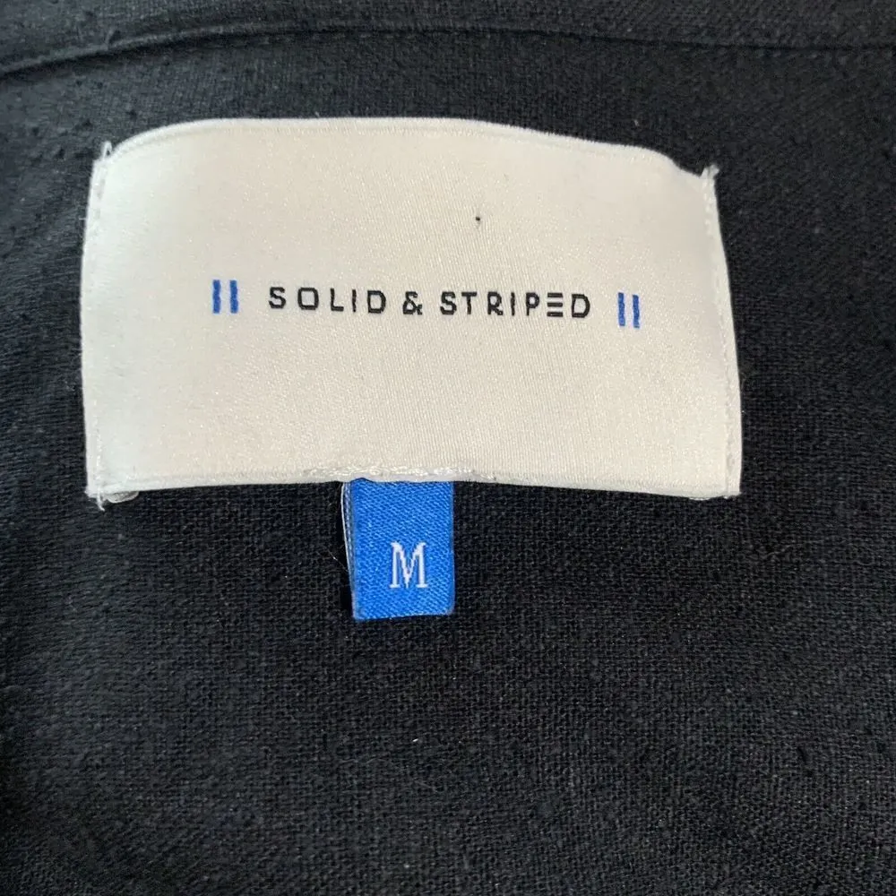 Solid & Striped  Size Medium Black Linen Blend Button Up Ruched Collared Tunic - Image 6