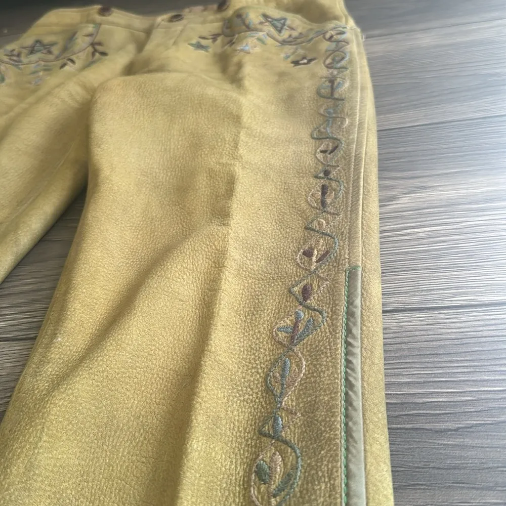 RARE Ralph Lauren blue label calf-suede tan leather embroidered western pants 6 - Image 7