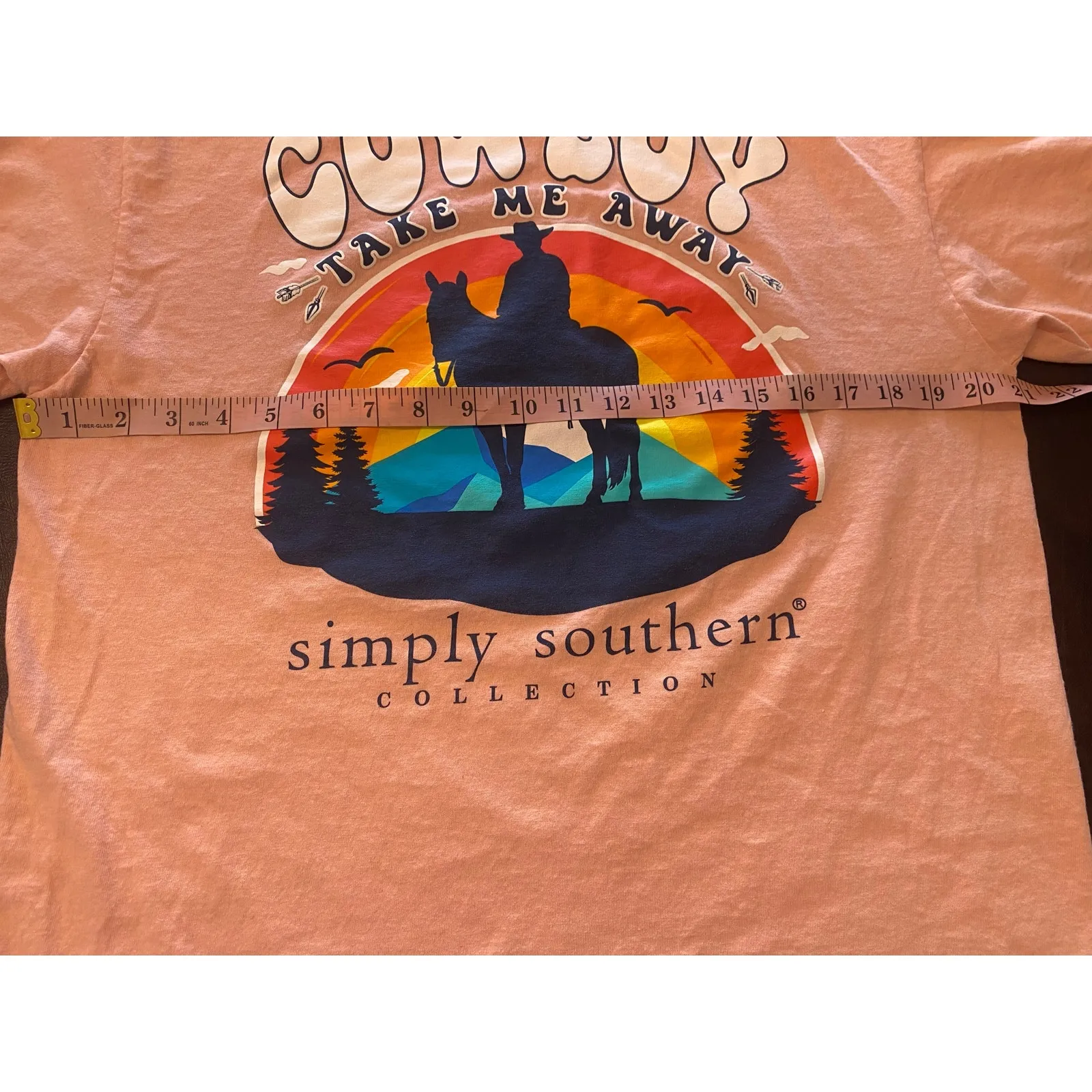 Simply Southern “Cowboy Take Me Away” Graphic Tee Peach Pink L Western Rodeo - Image 3