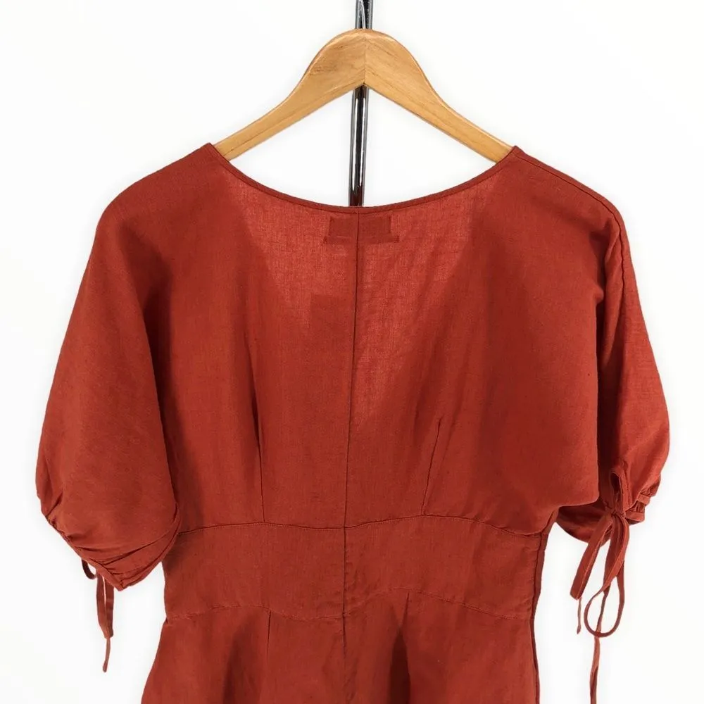 Urban Outfitters Lily Linen Blend Terra Cotta Short Sleeve Button Romper Medium - Image 7
