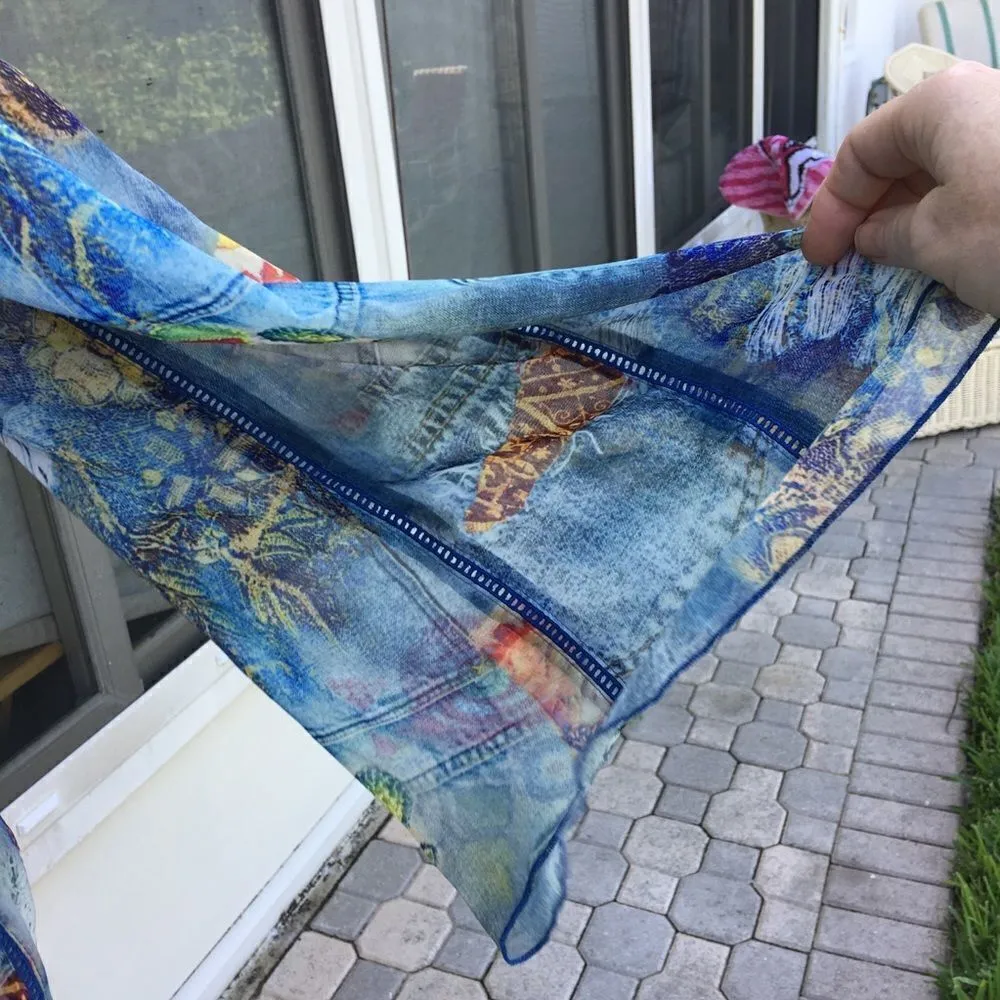 V Christina tassel toe peplum graphic blouse Blue Size M - Image 2