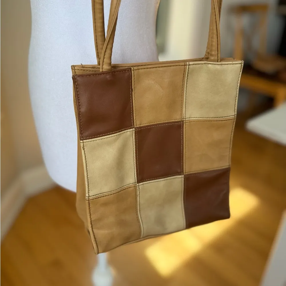 Vintage 90’s Y2K Tan Brown Patchwork Rectangular Shoulder Bag - Image 12