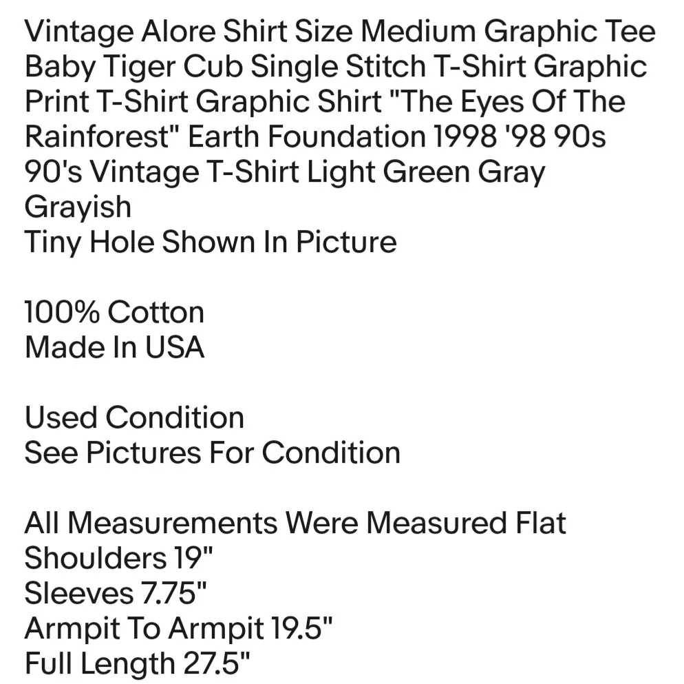 Vintage Size Medium Graphic Tee Baby Tiger Cub Single Stitch T-Shirt Graphic Print T-Shirt Unisex - Image 2