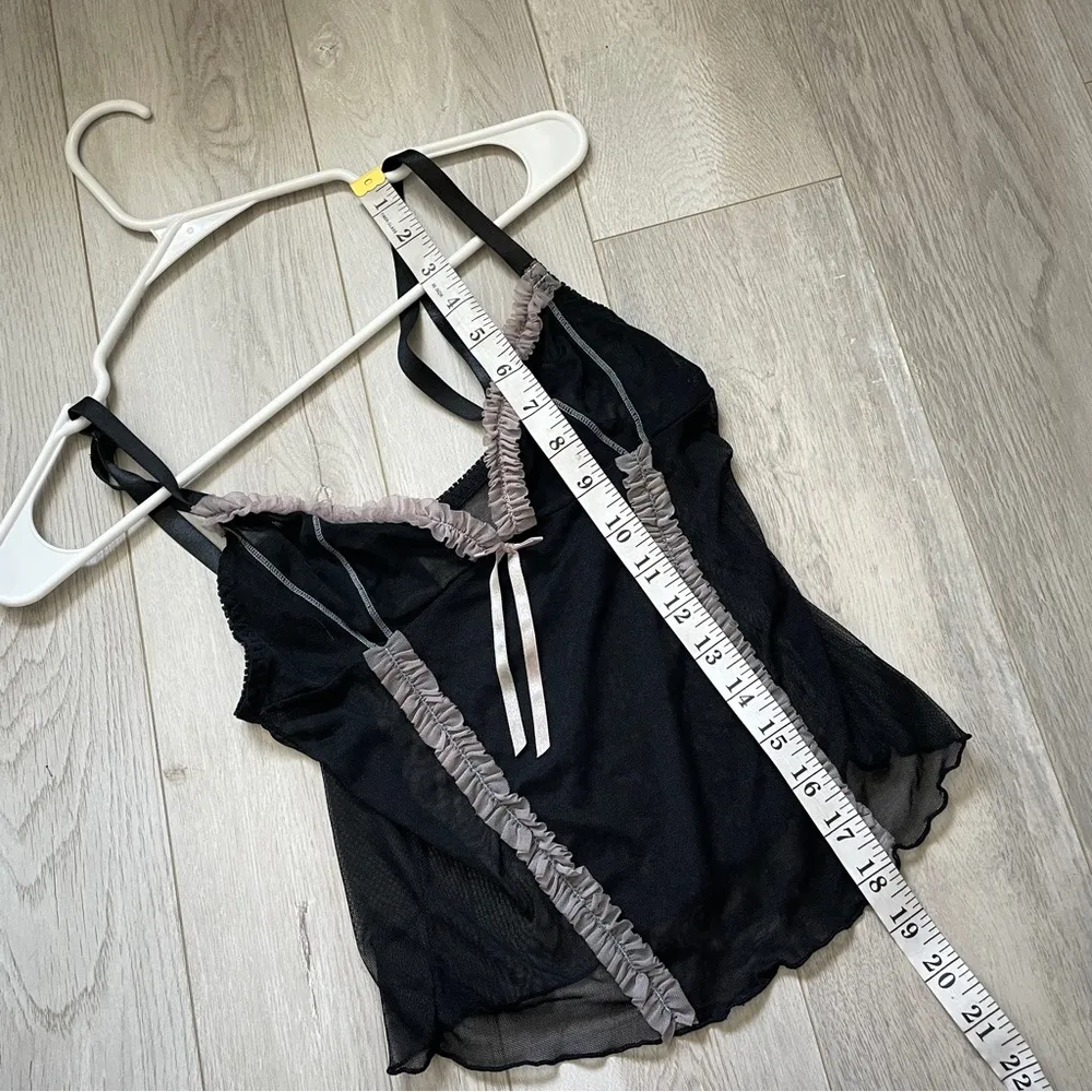 Rampage Y2K Tank Top ruffle sheer womens Black (medium) lingerie sexy crop party - Image 5