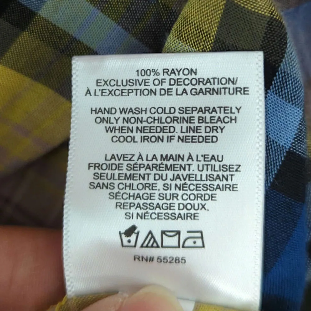 Express Yellow‎ & Blue Plaid V-Neck Button Peplum Top Small - Image 4